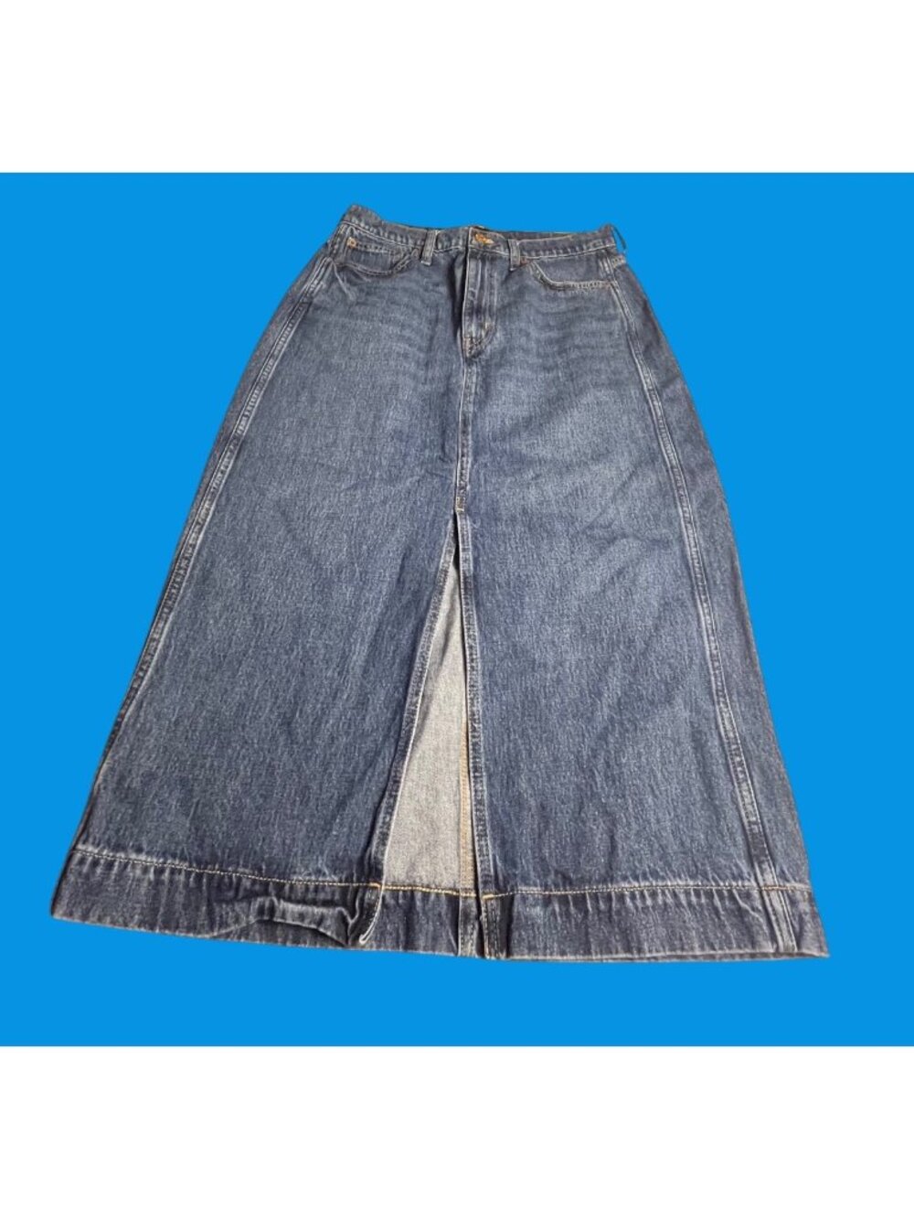 J.Crew Womens Denim Midi Skirt 8 Blue 100% Cotton Made In Vietnam front slit